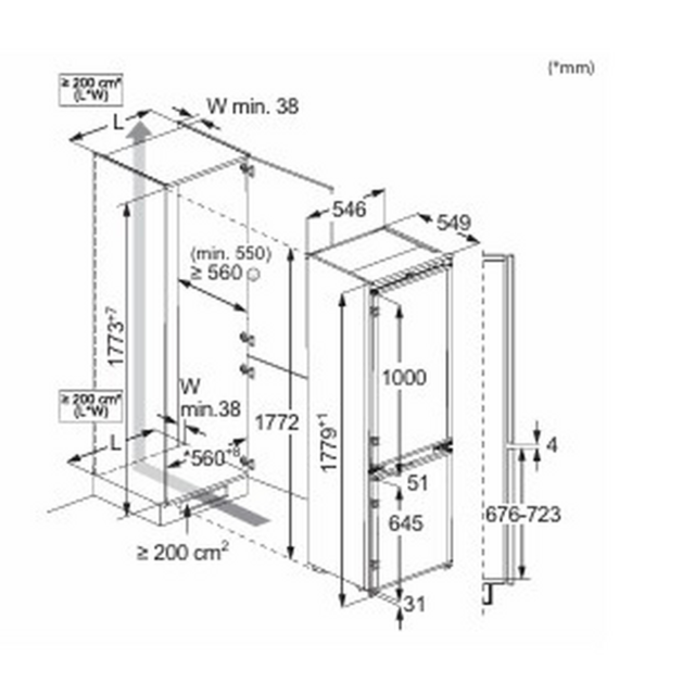 Aeg NSC7N18ZES Built In 70/30 Frost Free Fridge Freezer - Sliding Hinge - E Energy Rated