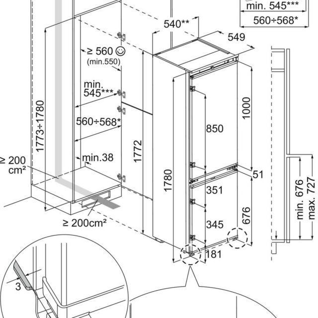 Aeg NSC7T185ES Built In 50/50 Frost Free Fridge Freezer - Sliding Hinge - E Energy Rated