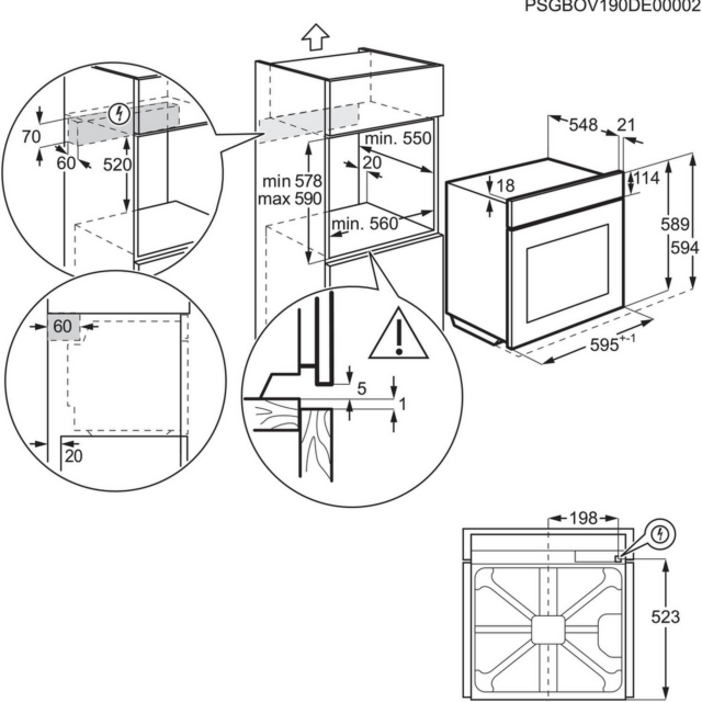 Aeg OU5PB40XK Built In Electric Single Oven - Pyrolytic - H59.4 W59.6 D56.9