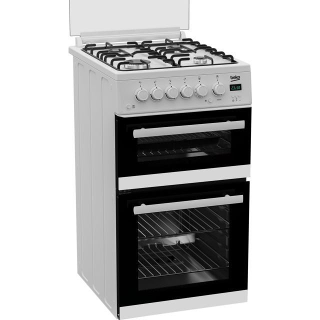Beko EDG507W 50Cm Twin Cavity Gas Cooker - Lid - 54L Oven