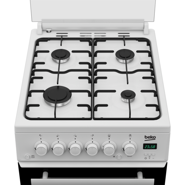 Beko EDG507W 50Cm Twin Cavity Gas Cooker - Lid - 54L Oven