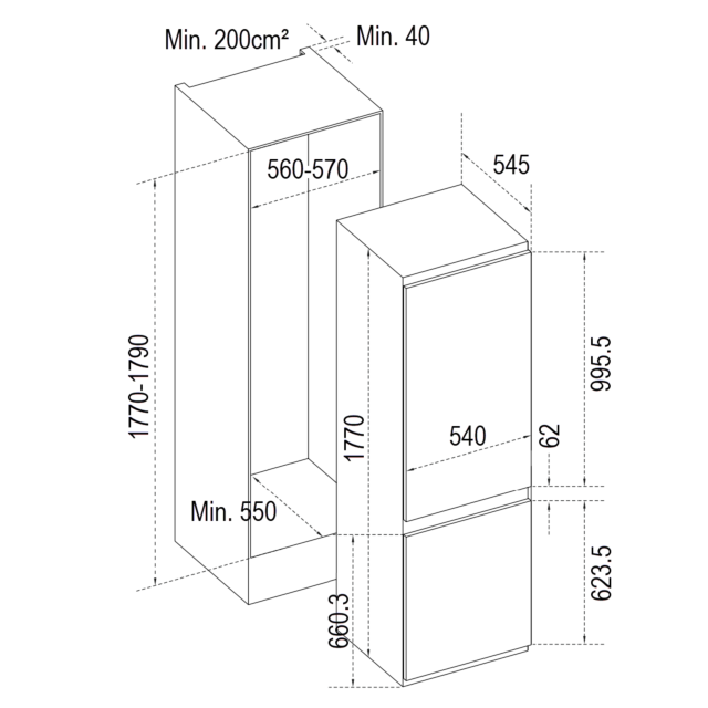 Cata FFBIS7030E Built In Static 70/30 Fridge Freezer - E Energy Rated