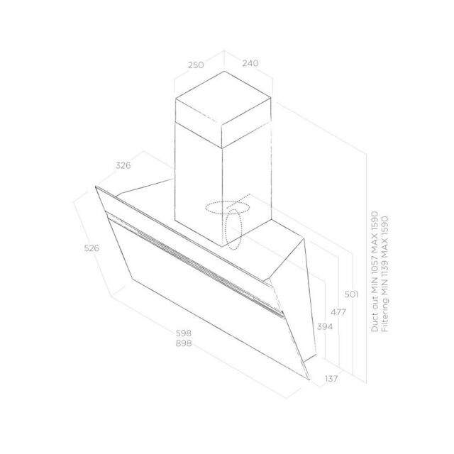 Elica Asc-Led-60-Ss 60 Cm Angled Chimney Hood -  H103.5–146.5 W59.8 D13.7-25