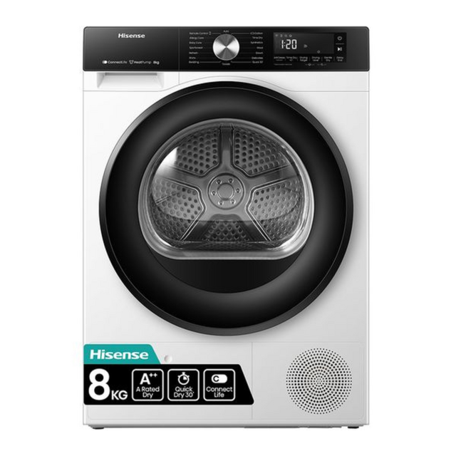 Hisense Dh3s802bw3 3S Series Wifi-Enabled 8Kg Heat Pump Tumble Dryer - White