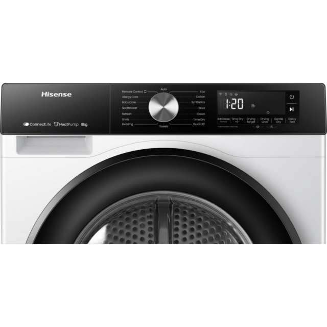 Hisense Dh3s802bw3 3S Series Wifi-Enabled 8Kg Heat Pump Tumble Dryer - White