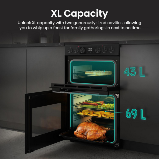 Hisense HDCEC5C10B 50Cm Double Oven Electric Cooker With Ceramic Hob 