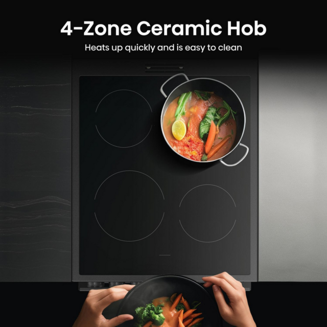 Hisense HDCEC5C10B 50Cm Double Oven Electric Cooker With Ceramic Hob 