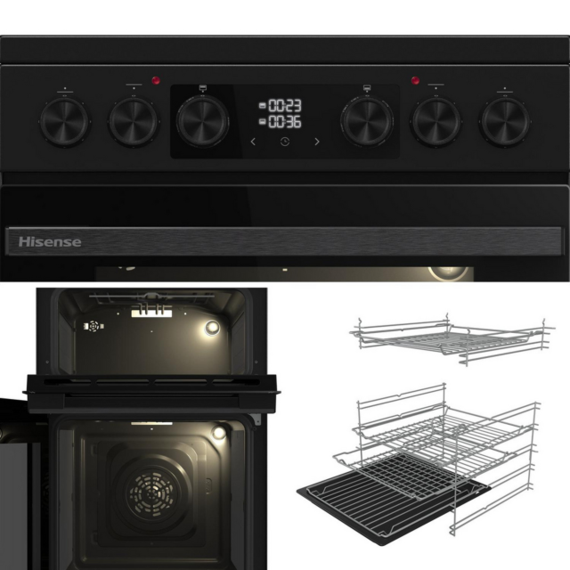 Hisense HDCEC5C10B 50Cm Double Oven Electric Cooker With Ceramic Hob 