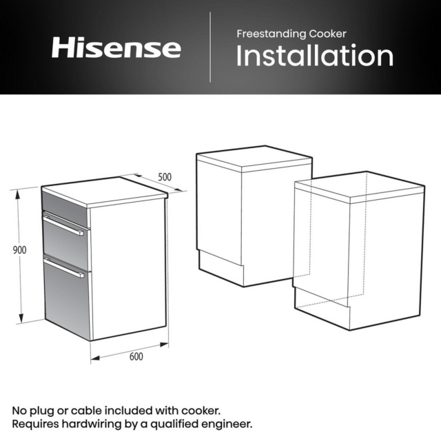 Hisense HDCEC5C10B 50Cm Double Oven Electric Cooker With Ceramic Hob 