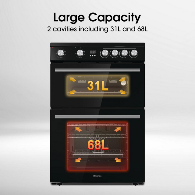 Hisense HDE3211BBUK 60cm Double Oven Electric Cooker with Ceramic Hob - Black