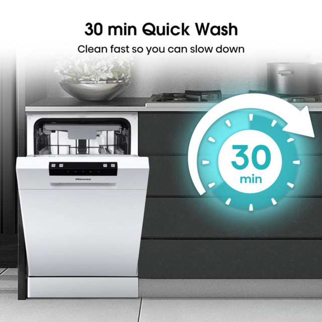 Hisense HS523E15WUK Slimline Dishwasher - 10 Place Settings - Top Rack - E Energy Rated 