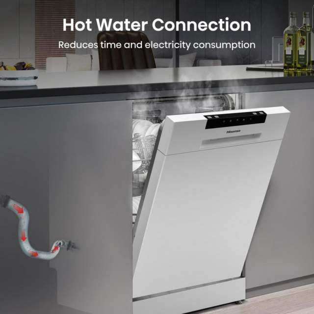 Hisense HS523E15WUK Slimline Dishwasher - 10 Place Settings - Top Rack - E Energy Rated 