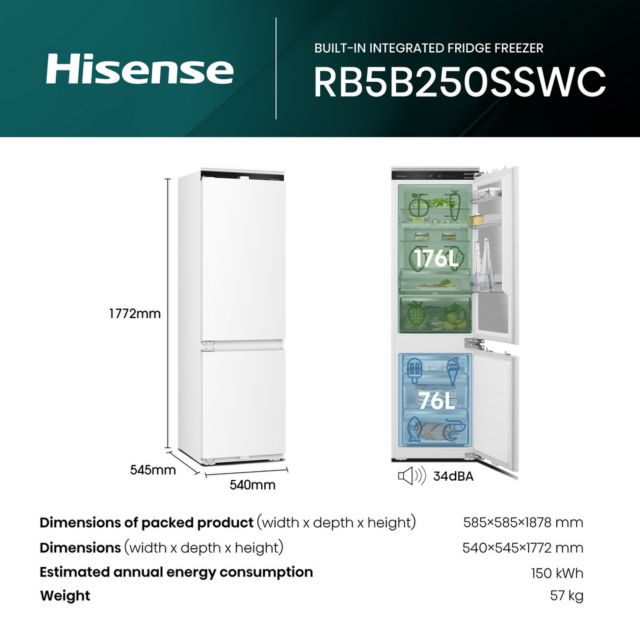 Hisense RB5B250SSWC1 Integrated 60/40 Total No Frost Smart Fridge Freezer - C Energy Rated