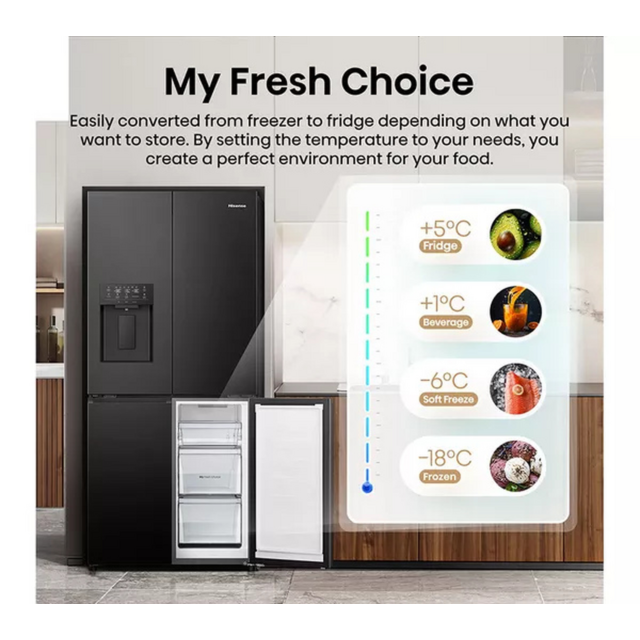 Hisense RQ5P470SYFD Total No Frost American Fridge Freezer - Water Dispenser - D Energy Rated - 