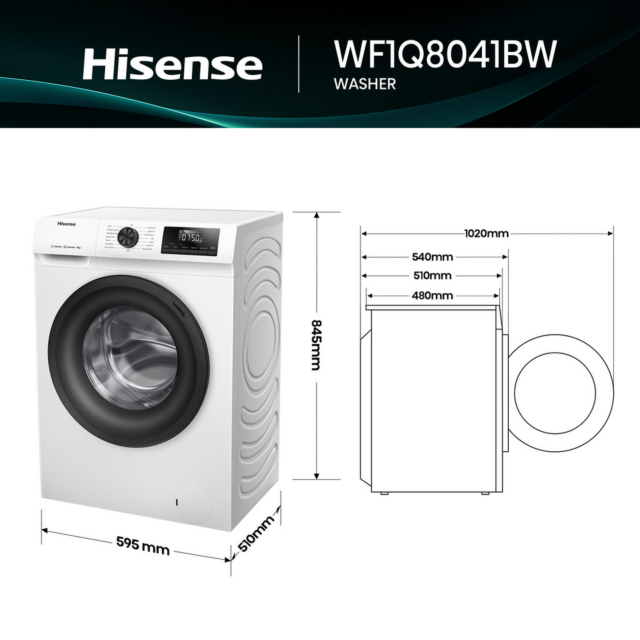 Hisense WF1Q8041BW 8Kg 1400 Spin Washing Machine - A Energy Rated - H85 W60 D52