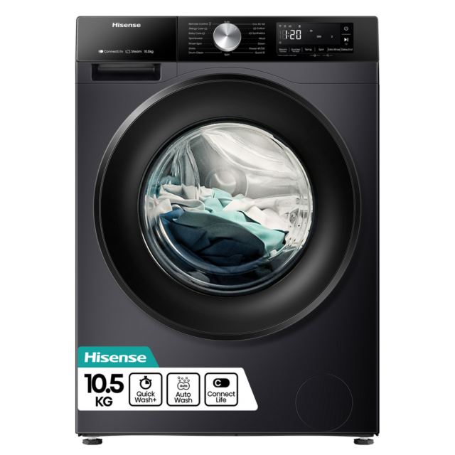 Hisense WF3S1043BB3 10.5Kg 1400 Spin Steam Washing Machine - A Energy Rated - H84.5 W59.5Xd 59