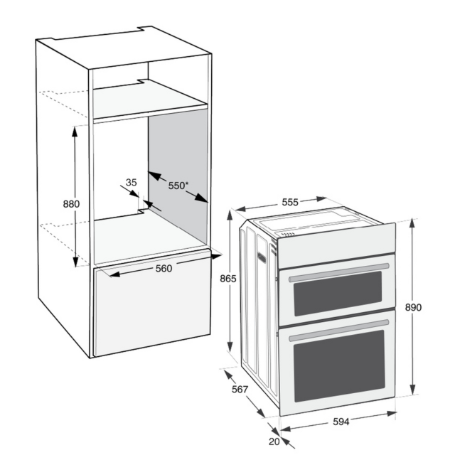 Hotpoint DIH 82D IX Dih82dix Built In Electric Double Oven - H89 W59.4 D56.7