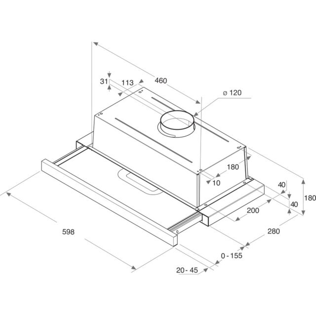 Hotpoint HSFX 60Cm Telescopic Hood - H18 W59.8 D30