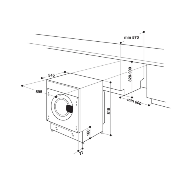 Indesit BIWDIL75148UK 7Kg/5Kg 1400 Spin Integrated Washer Dryer - D/E Energy Rated - H81.5 W59.5 D54