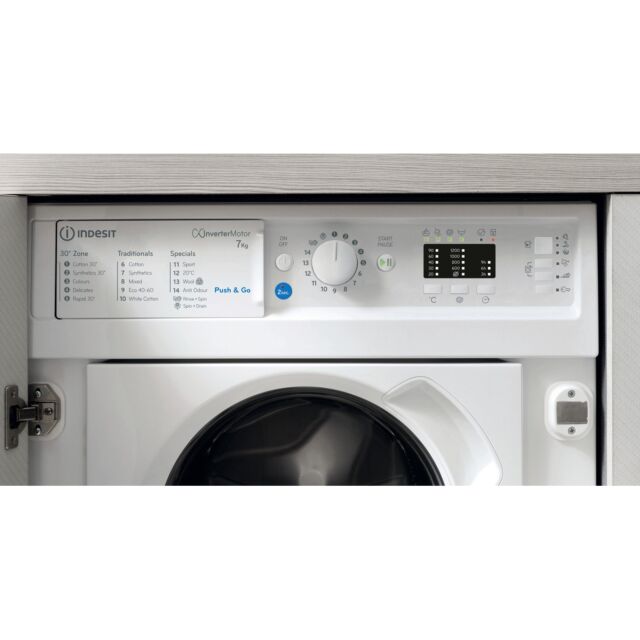 Indesit BIWMIL71252UKN 7Kg 1200 Spin Intergrated Washing Machine - E Energy Rated - H81.5 W59.5 D54.