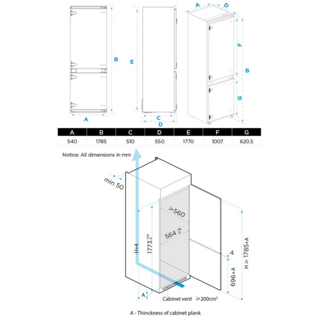 Midea MDRE379FGE01D 70/30 Built In Fridge Freezer - E Energy Rated