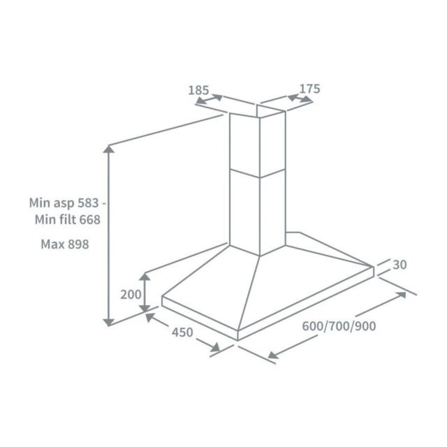 Prima PRCH020 60Cm Chimney Hood - H58.3-89.8 W60 D45