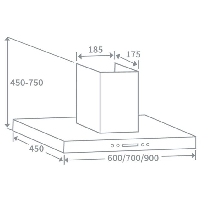 Prima PRCH026 60Cm Box Chimney Hood - H45-75 W60 D45