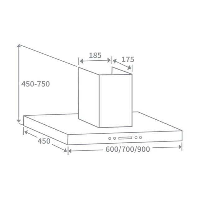 Prima PRCH030 90Cm Box Chimney Hood - H45-75 W90 D45