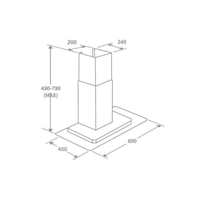 Prima PRFH002 60Cm S/S Flat Glass Chimney Hood - H43-H73 x W60 x D45