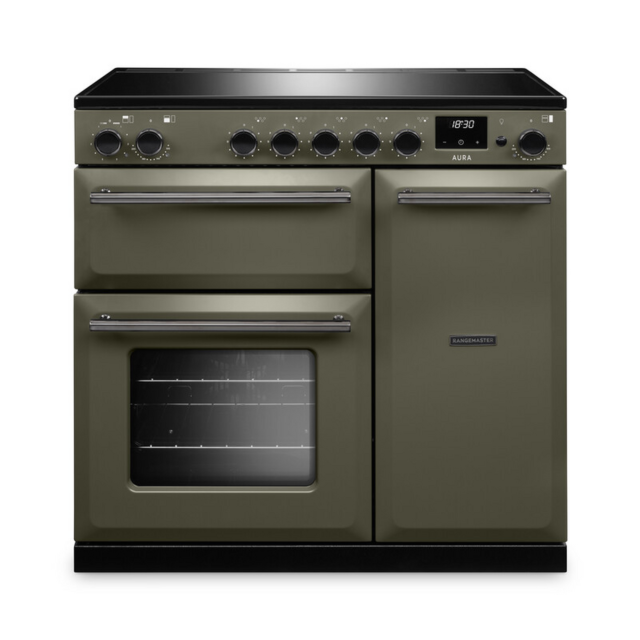Rangemaster AURA90EIP/19289 90cm Induction Range Cooker - River Bed with Onyx trim