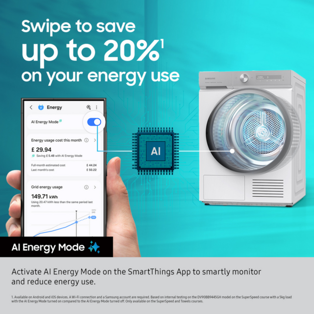 Samsung DV90F09F4SU1 9Kg Heat Pump Tumble Dryer - A+++ Energy Rated - H85 W60 D60